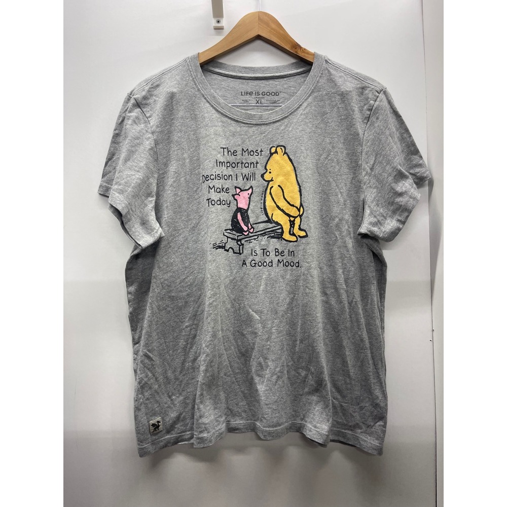 Life is Good Winnie the Pooh Piglet Crusher Tee Heather Gray Womens XL